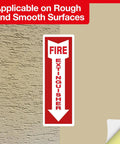 Pack Of 12 Fire Extinguisher Stickers 4 By 12 Inches, 5 Mil Vinyl, Weatherproof Self Adhesive Signs With Arrow installed on surface.