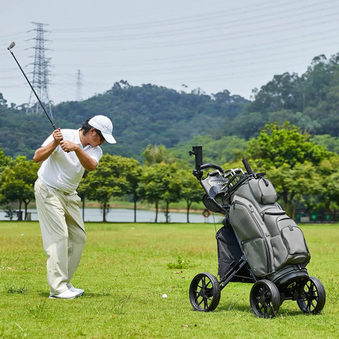 Four Wheel Golf Push Cart With Cup Holder And Umbrella Holder One Click Folding Height Adjustable Handle Lightweight Foldable Golf Pull Cart For Easy Car Trunk Storage on course