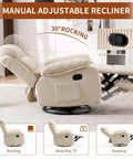 360 Degree Rocking Recliner Chair With Footrest And Side Pocket Comfy Velvet Beige Upholstered Single Sofa Armchair showing recline positions