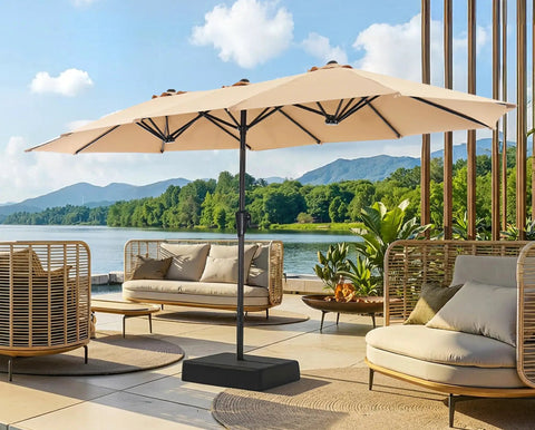 13 Foot Outdoor Patio Umbrella With Base Included, Double Sided Fade Resistant Canopy, Beast Shade For Deck Backyard And Pool Area, Large Table