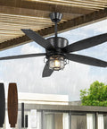 52 Inch Outdoor Ceiling Fan With Lights And Remote For Porch Patio And Gazebo, IP65 Waterproof With 6 Speed DC Motor, in rainy setting