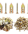 50 Pcs Self-Drilling Drywall Anchors With Screws Kit Heavy Duty Zinc Plated Steel 0.47x1.18 Inch layout, anchors and screws visible