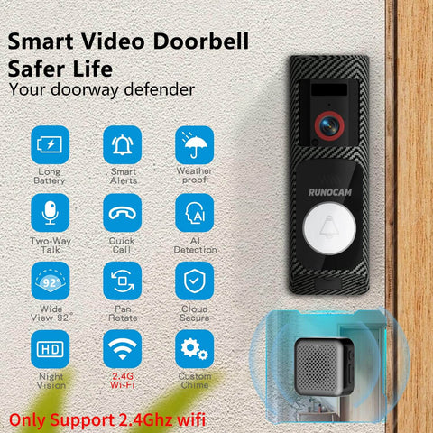 Wireless Video Doorbell Camera With AI Detection, Real Time Alerts, 1080p HD Video, Pan Tilt Night Vision, Carbon Fiber Finish