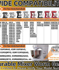 Wide compatibility chart for Premium Worm Gear Replacement Kit For Stand Mixers Fully Compatible With KitchenAid Whirlpool And Kenmore