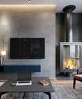 Set Of Two Brushed Gold Plug In Wall Sconces With White Glass Globe Shades in modern living room with fireplace and TV