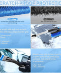 Comparison of 32 Inch Extendable Ice Scraper And Snow Brush For Cars And SUVs with non-scratch bristles and EVA grip on snow-covered car