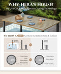 Outdoor Dining Table For 6 In A Rectangular Metal Patio Table With Umbrella Hole, Weatherproof Wood Like Steel Slat Top