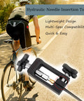 2 In 1 Bicycle Hydraulic Hose Cutter And Needle Driver Tool For MTB And Road Bikes, shown in use, sleek black design.