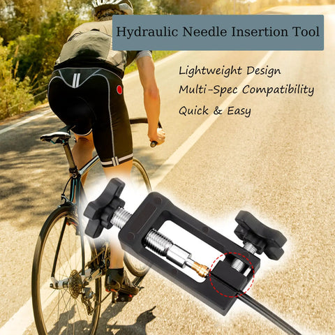 2 In 1 Bicycle Hydraulic Hose Cutter And Needle Driver Tool For MTB And Road Bikes, shown in use, sleek black design.