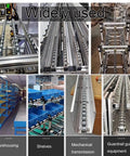 Top Notch Galvanized Steel Flow Rail Conveyor Wheels For Heavy Duty Warehouse Skating System Style Rail Track rollers Customize Length 1m Yellow installed in various warehouse setups.