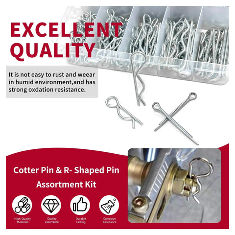 All Purpose Zinc Plated Cotter Pin Kit With Hair Pins And Hitch Clips For Grab And Go Quick Fixes displayed in a plastic case