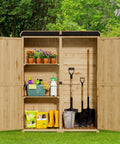 Outdoor Storage Cabinet With Waterproof Roof And Double Lockable Doors Garden Shed With Two Removable Shelves, open view