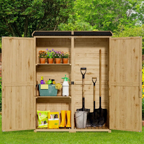 Outdoor Storage Cabinet With Waterproof Roof And Double Lockable Doors Garden Shed With Two Removable Shelves, open view