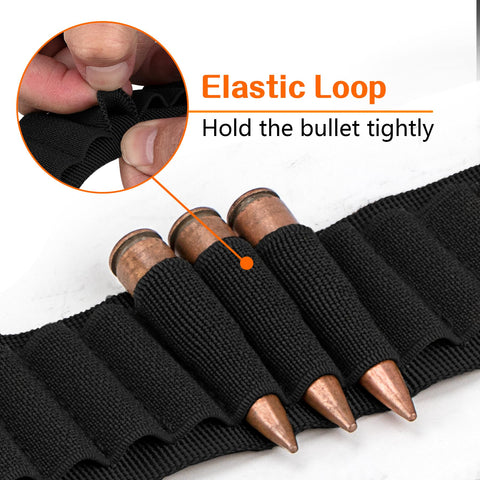 Adjustable 50 Round Rifle Shell Holder Sling For Rifles - Durable nylon with elastic loops holding three bullets for quick access.