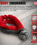 Heavy Duty Synthetic Recovery Soft Shackle With Red Chafe Sleeve Seven Sixteenth Inch Diameter MBS 45,500 Lbs For Off Road Vehicle Towing And Recovery Gear Made In USA, showcasing durability and safety features.