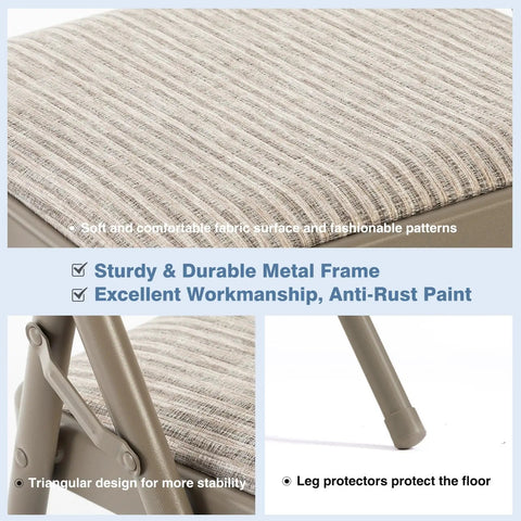 Close-up of Two Pack Folding Chairs with comfy padded cushions and sturdy metal frame showing anti-rust paint and leg protectors.