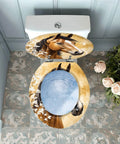 Round Vintage Farmhouse Resin Toilet Seat with horse design, floral accents, and adjustable fittings.