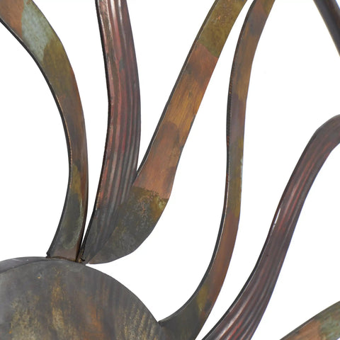 Metal Sun Face Wall Decor 36 Inch Round Wall Sculpture With Colorful Painted Accents For Indoor Outdoor Use Rustic Timeworn Brown Finish Open Frame Sun Rays No Assembly Required
