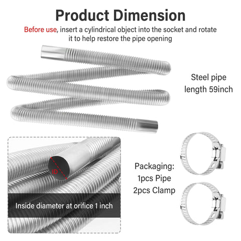 59 Inch And 47 Inch Diesel Heater Exhaust Pipe With 1 Inch Inner Diameter Stainless Steel Flexible Tubing And 2 Clamps