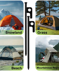 8 Pack Heavy Duty Tent Stakes Forged Steel Camping Stakes For Ground Outdoor Canopies And Tents pictured in various terrains