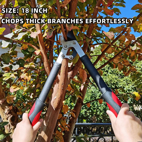 Heavy Duty Lopper With Compound Action Tree Cutter For Thick Branches Up To 1.6 Inches, 18 Inch Pruner in use on tree