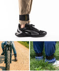 Elastic Cinch Straps With Anti Slip Strips 12 Inch Long 2 Inch Wide Eight Pack Workhorse shown securing pants on shoes