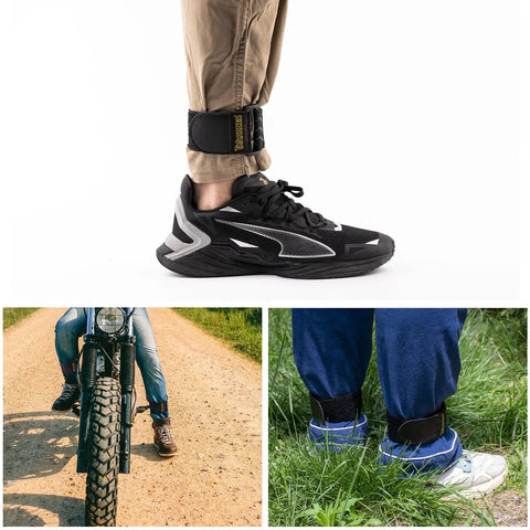 Elastic Cinch Straps With Anti Slip Strips 12 Inch Long 2 Inch Wide Eight Pack Workhorse shown securing pants on shoes