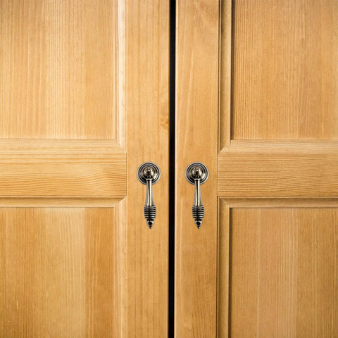 Retro Zinc Alloy Cabinet Pull Ring Handles Set Of 4 For Doors And Drawers on wooden cabinet