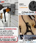 32Amp 220V Level 2 EV Charger Adapter From NEMA 10-50P To 14-50R displayed with safety instructions and usage tips.