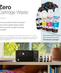 ET-2980 EcoTank Wireless All-In-One Color Supertank Printer With No-Fuss Refillable Ink Up To 3 Years Of Ink displayed on desk
