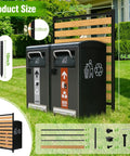 No Dig Outdoor Privacy Screen For AC Unit And Yard Gear, 40.27 Inch Wide By 54.6 Inch High Metal Fence Panel next to trash cans