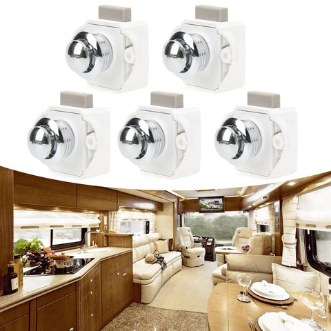 Push Button Latch Set for Cabinets and Drawers, Zinc Alloy Keyless Cupboard Locks Pack of 5 with RV interior