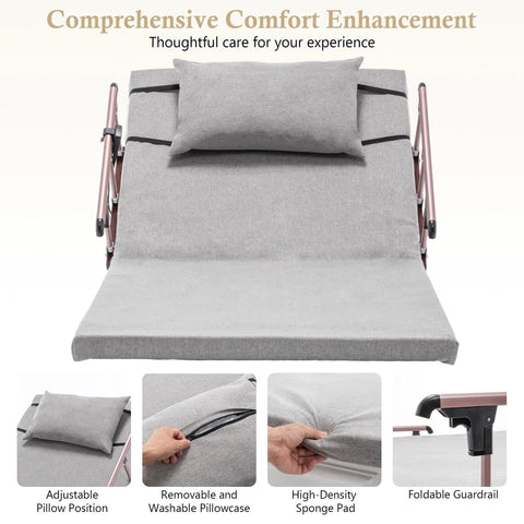 Adjustable Bed Backrest With Electric Lift 4 To 68 Degrees Remote Control Reclining Back Support With Foldable Safety Rails
