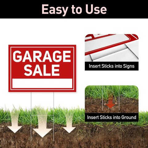Six Pack Garage Sale Signs With Stakes Set Includes Two Large 17x12 Signs And Four Arrow 17x6 Signs, Metal Stakes, Double Sided Waterproof Design, Yard Sale Supplies For Maximum Visibility And Easy Customer Turnout; garage sale sign setup