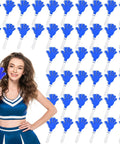48 Pcs Hand Clappers Bulk 7.5 X 3.5 Inch Plastic Noise Makers Party Favors for Cheering in blue and white shown with a cheerleader.