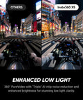 Comparison of night motorcycle ride captured by 8K 360 Degree Action Camera Bundle For Ride Ready Motorcycle Rides Waterproof With Dual Large Sensors Replaceable Lens 3 Hour Battery Crystal Clear Audio Stabilization Invisible Selfie Stick Low Light Performance.