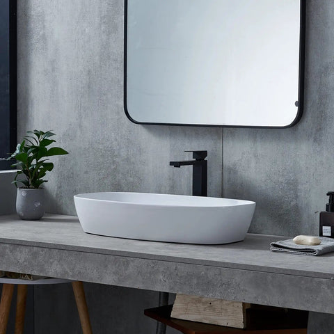 28x15 Inch Oval Porcelain Vessel Sink White Ceramic Above Counter Bathroom Basin on modern vanity