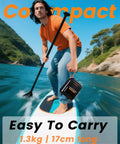 Rechargeable Electric Paddle Board Pump With 20 PSI 13500mAh USB C Battery Portable SUP Air Pump held by paddleboarder