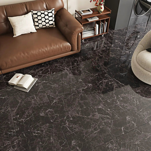 Brown Marble Vinyl Floor Tile 12x12 Inch Peel And Stick Self Adhesive Flooring For Kitchen Bathroom Bedroom And Laundry Room Waterproof Glossy Granite Look 20 Tiles Per Box Covering 20 Sq Ft Easy Install For Renters And DIY Makeover