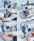 Pro Grade Sewing Guard Eye Shield For 2500 Overlock 6700 Overlock And 373 Buttoning Machines with clear eye protection in use.