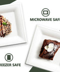 Square 10 Inch Compostable Plates, Heavy Duty Disposable Dinnerware, Sugarcane Biodegradable Party Plates For Hot Or Cold Meals, Microwave And Freezer Safe Catering Grade, 125 Pack, white square plates with cake and entrée