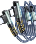AINOPE USB-C to USB-C charging cable, blue braided, 6.6ft, 2-pack, right-angle and straight ends