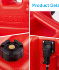 Close-up of Portable 6 Gallon 24L Marine Fuel Tank with 9.8 Foot Hose and vent cap, showing textured plastic and hose connection.