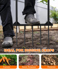 Broad Fork Garden Tool With Ergonomic Design For Farms And Home Gardens in use, turning soil with 5 tine hand cultivator.