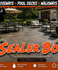 Heavy Duty Solvent Concrete Sealer Drops A Sick Wet Look Sheen On Your Driveway While Packing A Punch Of Tough Protection Against Oil And Water Spills In This 5 Gallon Jug in a patio setting.