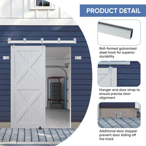 5Ft Exterior Sliding Barn Door Hardware Kit Heavy Duty Track For Indoor And Outdoor Doors Wall Mount Silver Galvanized Steel Rail
