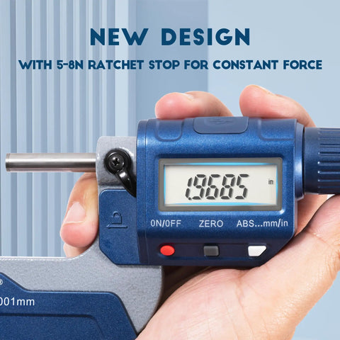 Close-up of Digital Outside Micrometer 2 To 3 Inch With Carbide Tip, Pro Grade Precision Measuring Tool in use