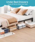 2 Pack Large Clear Stackable Storage Drawers 27Qt Each 54 Qt Total Space Saver Closet Under Bed Organizer Easy Assemble Plastic Storage Bins Dust Proof For Clothing And Sweaters installed under bed with folded clothes inside