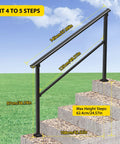 Zero Sweat Setup Adjustable Outdoor Step Railings For Porch And Stairs Adjusts From Zero To Thirty Degree Angles, fits four to five steps.