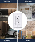 Ultra Slim GFCI Outlet 15 Amp With LED Indicator And Ground Fault Protection No Brainer GFCI Receptacle displayed in various settings
